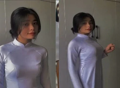 Em áo dài mông tròn phê run người